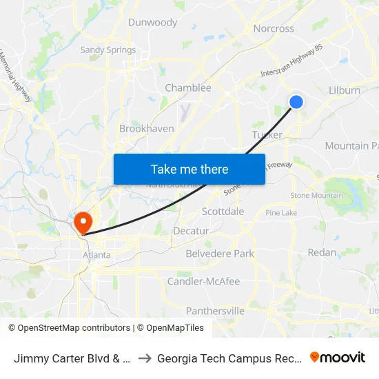 Jimmy Carter Blvd & Williams Rd to Georgia Tech Campus Recreation Center map