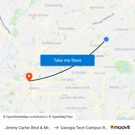 Jimmy Carter Blvd & Mr. Clean Carwash to Georgia Tech Campus Recreation Center map