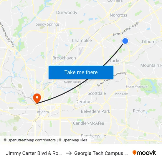 Jimmy Carter Blvd & Rockbridge Rd (Ihop) to Georgia Tech Campus Recreation Center map