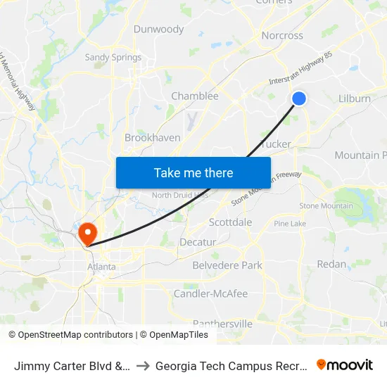 Jimmy Carter Blvd & Shelby Dr to Georgia Tech Campus Recreation Center map