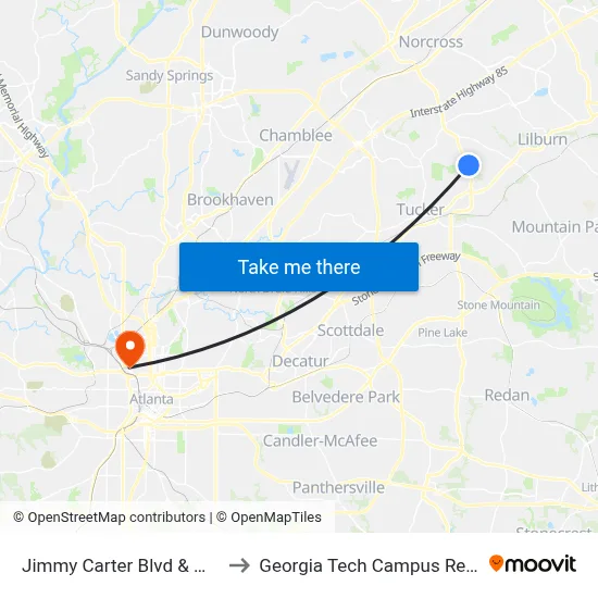 Jimmy Carter Blvd & Wandering Way to Georgia Tech Campus Recreation Center map