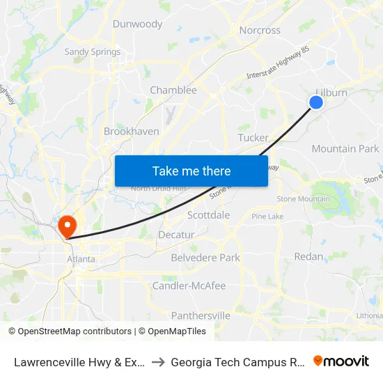 Lawrenceville Hwy & Exxon Gas Station to Georgia Tech Campus Recreation Center map