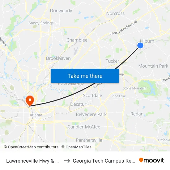 Lawrenceville Hwy & Greenwood Dr to Georgia Tech Campus Recreation Center map