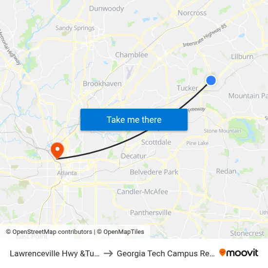 Lawrenceville Hwy &Tucker Valley Rd to Georgia Tech Campus Recreation Center map