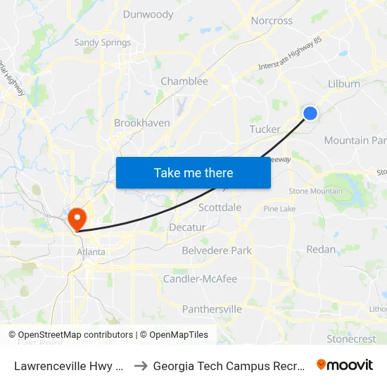 Lawrenceville Hwy & Linda Dr to Georgia Tech Campus Recreation Center map