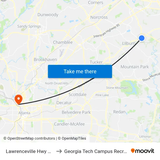 Lawrenceville Hwy & Pep Boys to Georgia Tech Campus Recreation Center map