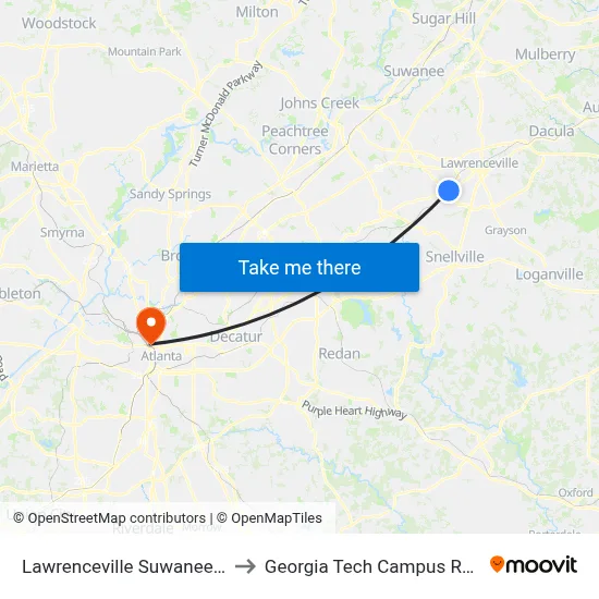 Lawrenceville Suwanee & Radio Shack to Georgia Tech Campus Recreation Center map