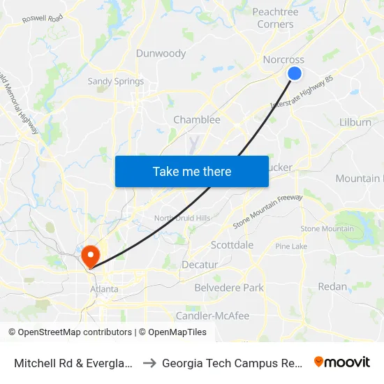 Mitchell Rd & Everglades Tr (Shell) to Georgia Tech Campus Recreation Center map