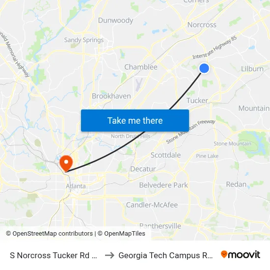 S Norcross Tucker Rd & Graves Rd Ob to Georgia Tech Campus Recreation Center map