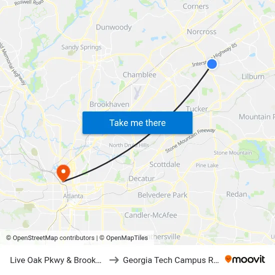 Live Oak Pkwy & Brookside Apartments to Georgia Tech Campus Recreation Center map