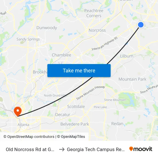 Old Norcross Rd at Gwinnett Clinic to Georgia Tech Campus Recreation Center map
