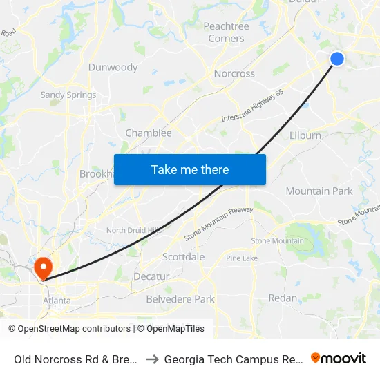 Old Norcross Rd & Breckinridge Blvd to Georgia Tech Campus Recreation Center map