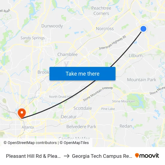 Pleasant Hill Rd & Pleasant Hill Plaza to Georgia Tech Campus Recreation Center map