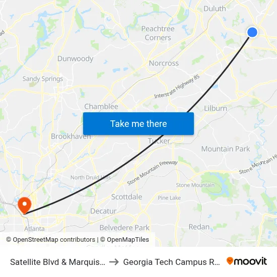 Satellite Blvd & Marquis @ Sugarloaf Ib to Georgia Tech Campus Recreation Center map