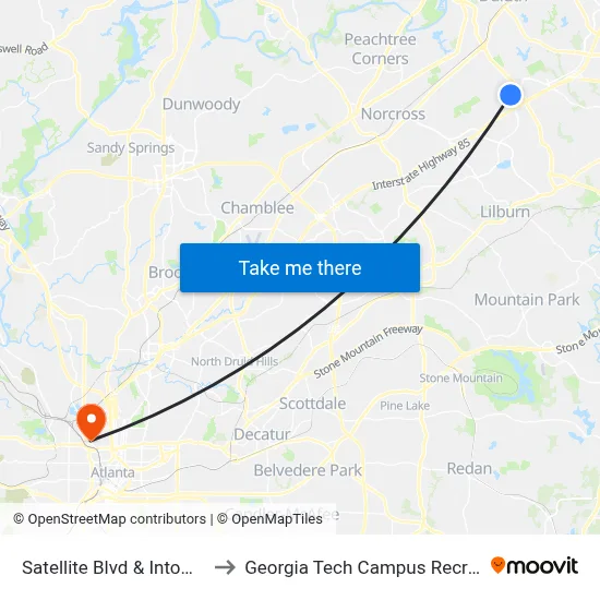Satellite Blvd & Intown Suites Ib to Georgia Tech Campus Recreation Center map