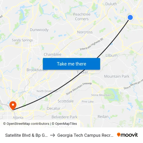 Satellite Blvd & Bp Gas Station to Georgia Tech Campus Recreation Center map