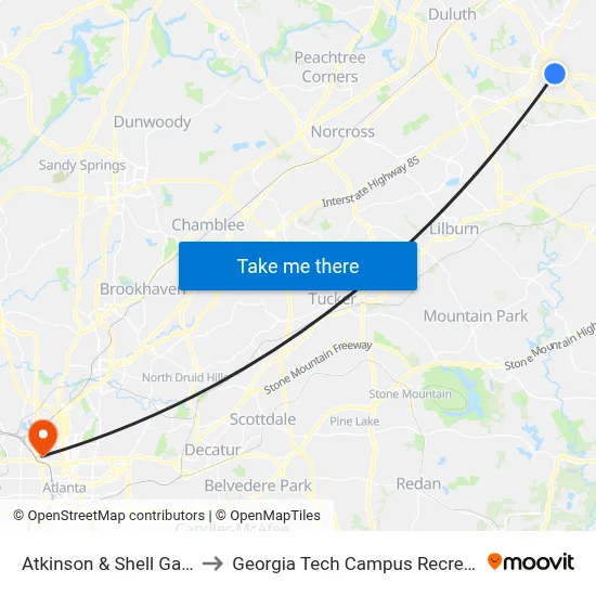 Atkinson & Shell Gas Station to Georgia Tech Campus Recreation Center map