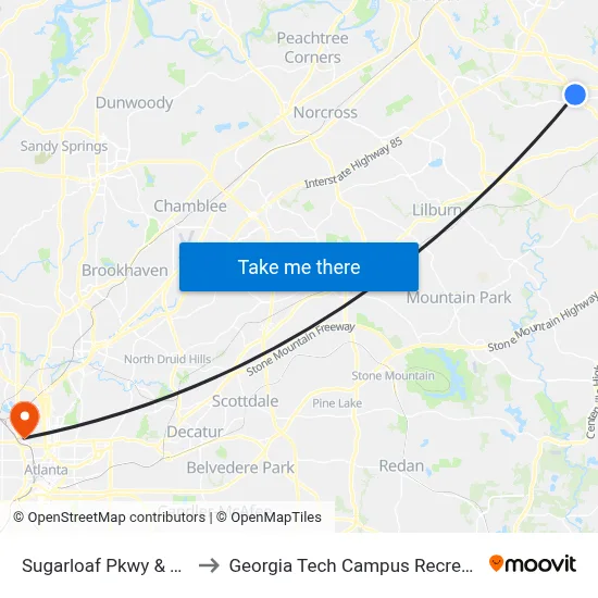 Sugarloaf Pkwy & Taco Bell to Georgia Tech Campus Recreation Center map