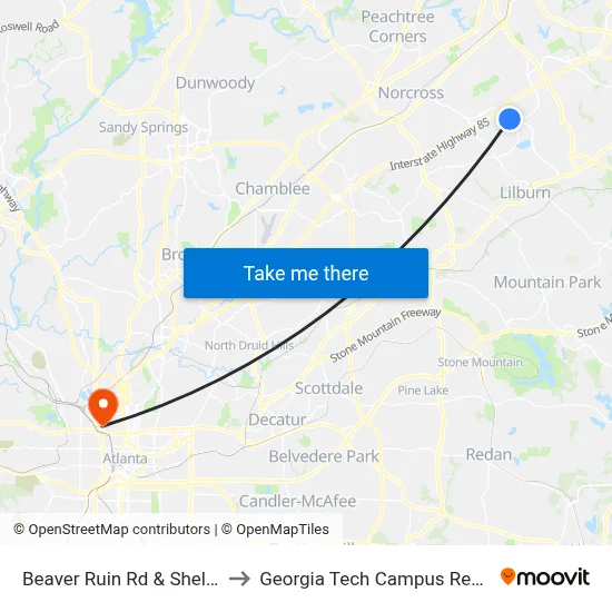 Beaver Ruin Rd & Shell Gas Station to Georgia Tech Campus Recreation Center map