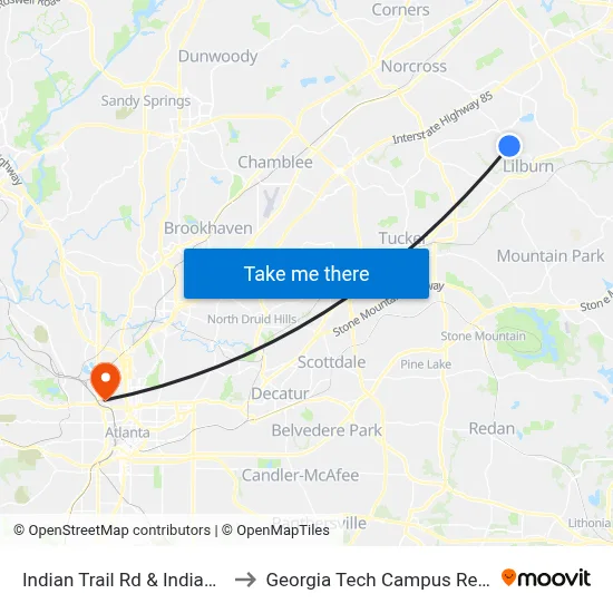 Indian Trail Rd & Indian Trail Ct Plaza to Georgia Tech Campus Recreation Center map