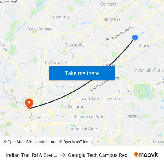 Indian Trail Rd & Sterling Glen Ob to Georgia Tech Campus Recreation Center map