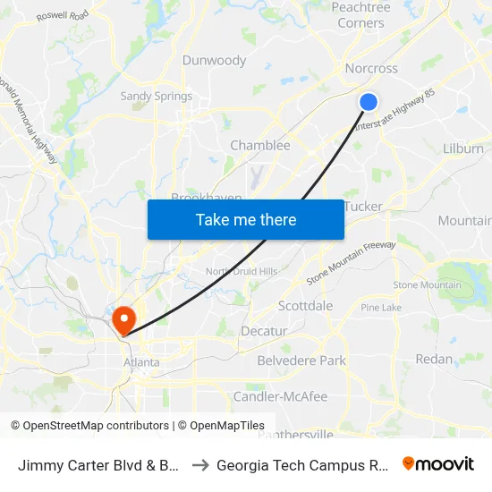 Jimmy Carter Blvd & Best Friend Rd Ib to Georgia Tech Campus Recreation Center map