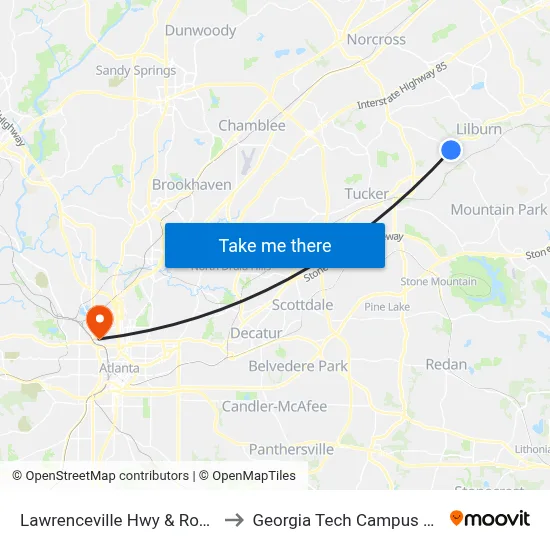 Lawrenceville Hwy & Rockbridge Rd (Citgo to Georgia Tech Campus Recreation Center map