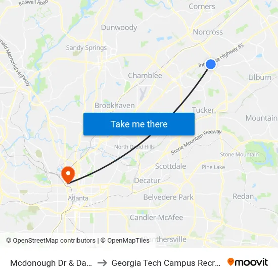 Mcdonough Dr & Dawson Blvd to Georgia Tech Campus Recreation Center map