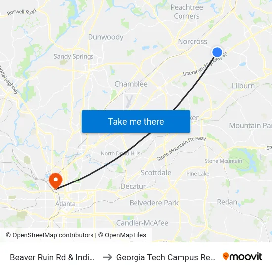 Beaver Ruin Rd & Indian Trail Rd Ob to Georgia Tech Campus Recreation Center map