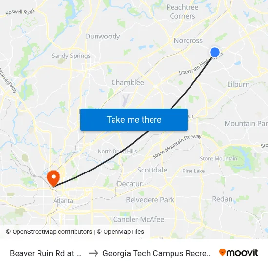 Beaver Ruin Rd at Lowes Ib to Georgia Tech Campus Recreation Center map