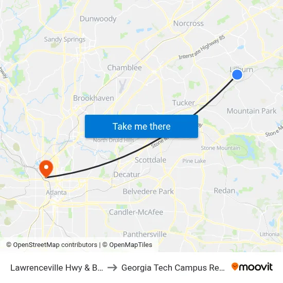 Lawrenceville Hwy & Bryson Park Ib to Georgia Tech Campus Recreation Center map