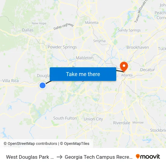 West Douglas Park And Ride to Georgia Tech Campus Recreation Center map