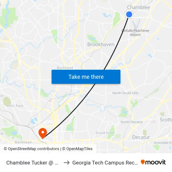 Chamblee Tucker @ Peachtree Rd to Georgia Tech Campus Recreation Center map