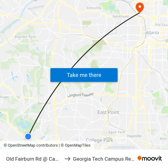 Old Fairburn Rd @ Camp Creek Pkwy to Georgia Tech Campus Recreation Center map