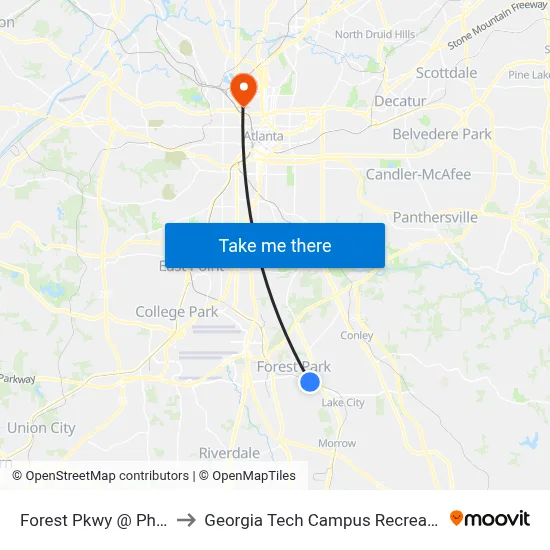Forest Pkwy @ Phillips Dr to Georgia Tech Campus Recreation Center map