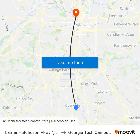 Lamar Hutcheson Pkwy @ Upper Riverdale Rd SW to Georgia Tech Campus Recreation Center map