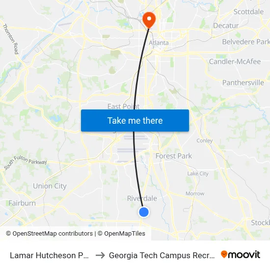 Lamar Hutcheson Pkwy @ 618 to Georgia Tech Campus Recreation Center map