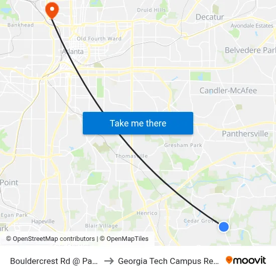 Bouldercrest Rd @ Panthersville Rd to Georgia Tech Campus Recreation Center map