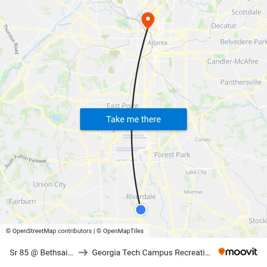 Sr 85 @ Bethsaida Rd to Georgia Tech Campus Recreation Center map