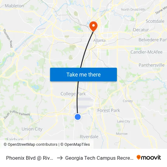 Phoenix Blvd @ Riverdale Rd to Georgia Tech Campus Recreation Center map