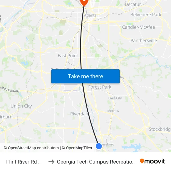Flint River Rd @ 681 to Georgia Tech Campus Recreation Center map