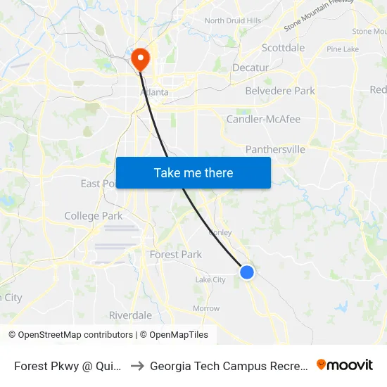 Forest Pkwy @ Quiktrip Way to Georgia Tech Campus Recreation Center map