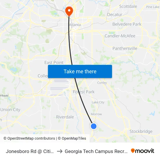 Jonesboro Rd @ Citizens Pkwy to Georgia Tech Campus Recreation Center map
