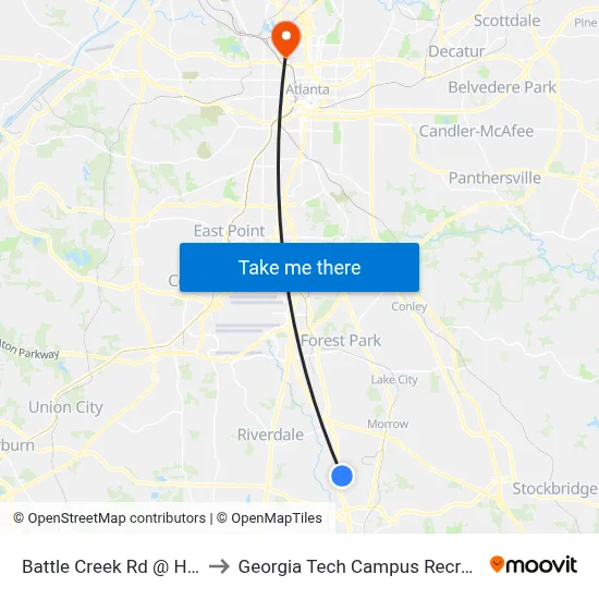 Battle Creek Rd @ Howard Cir to Georgia Tech Campus Recreation Center map