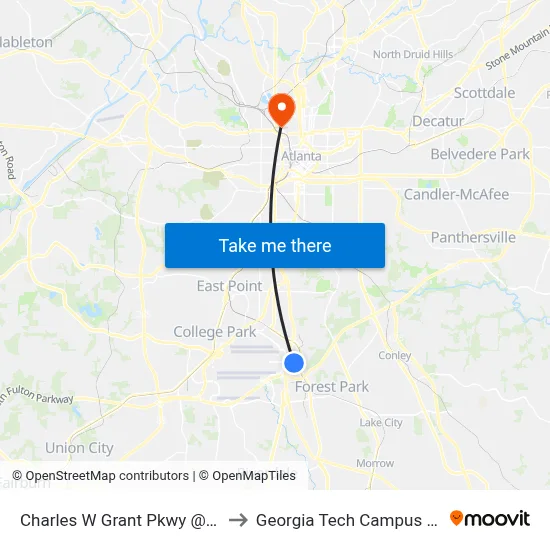 Charles W Grant Pkwy @ International Pkwy to Georgia Tech Campus Recreation Center map