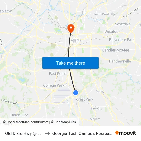 Old Dixie Hwy @ North St to Georgia Tech Campus Recreation Center map