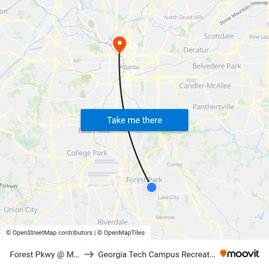 Forest Pkwy @ Maple Dr to Georgia Tech Campus Recreation Center map