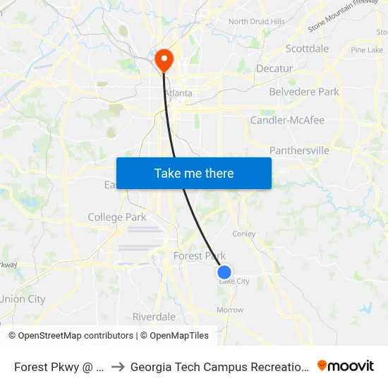 Forest Pkwy @ 1372 to Georgia Tech Campus Recreation Center map