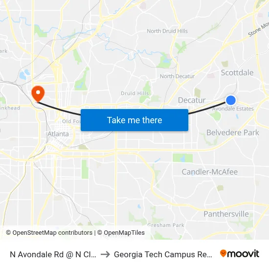N Avondale Rd @ N Clarendon Ave to Georgia Tech Campus Recreation Center map