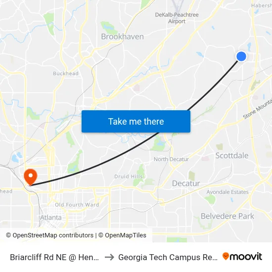 Briarcliff Rd NE @ Henderson Mill Rd to Georgia Tech Campus Recreation Center map